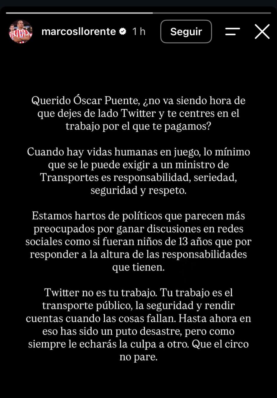 La publicación de Marcos Llorente en Instagram