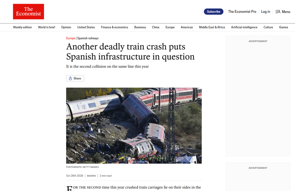 Artículo en The Economist sobre el accidente en Urda