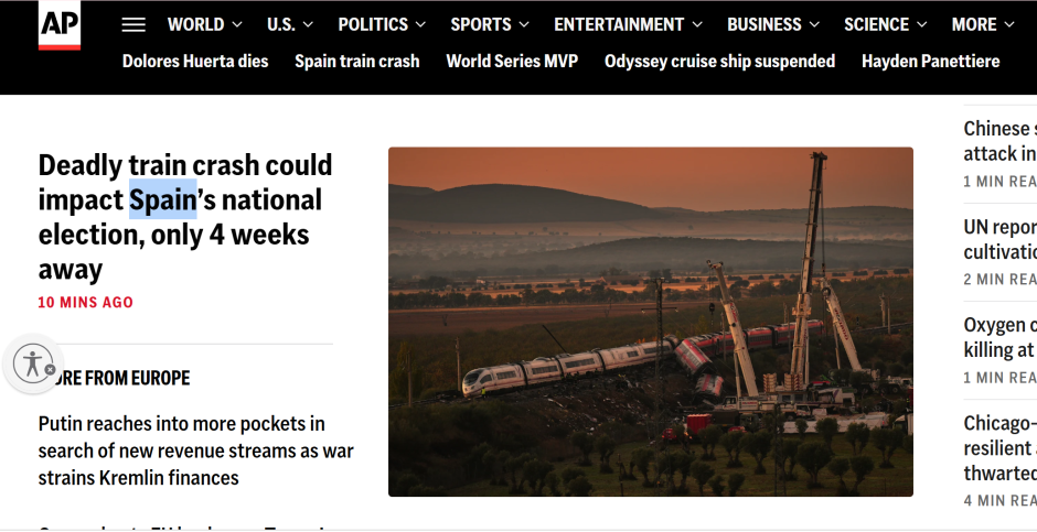 Artículo de la Associated Press sobre el accidente de Urda