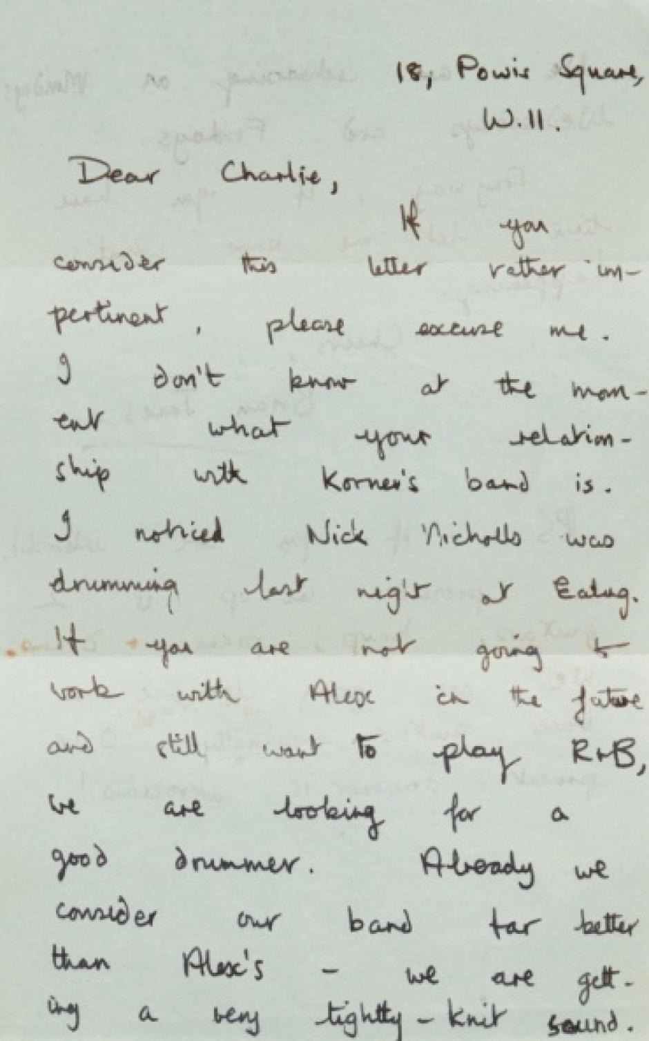 La carta de Brian Jones a Charlie Watts