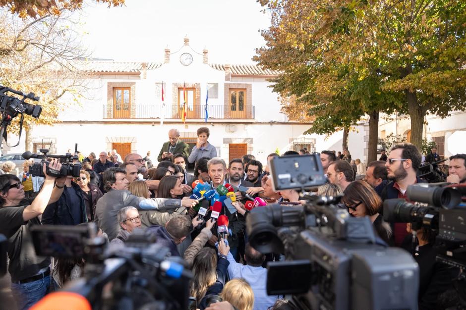 El presidente del PP, Alberto Núñez Feijóo, este jueves en Urda