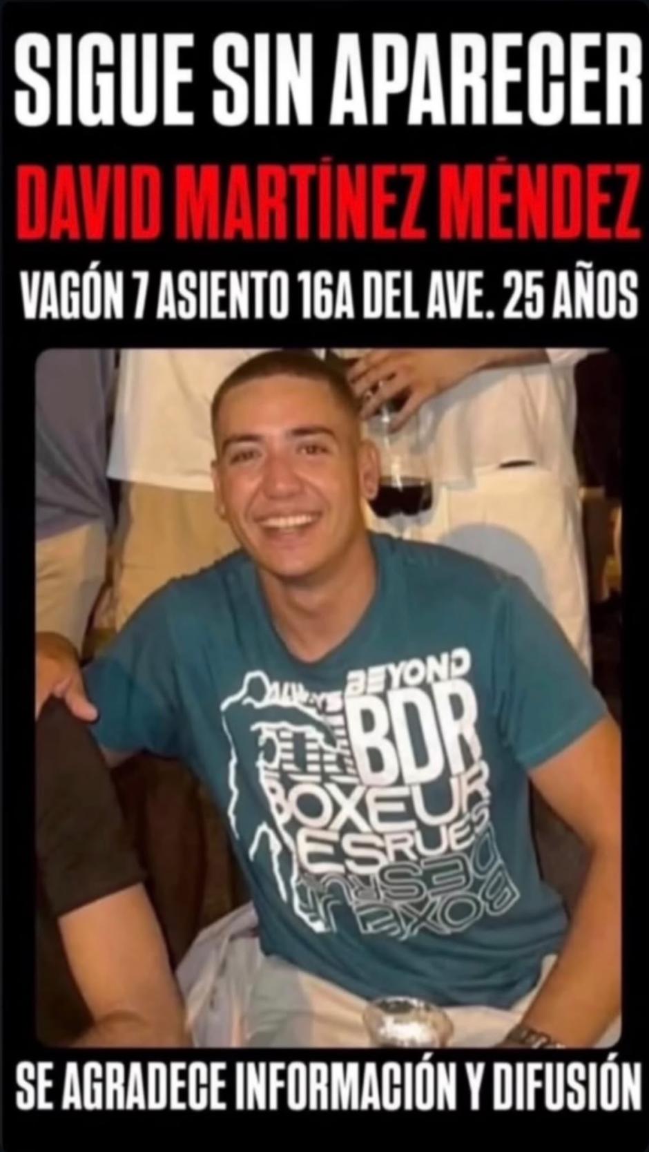 David Martínez Méndez, viajaba en el asiento 16A del vagón 7 del AVE