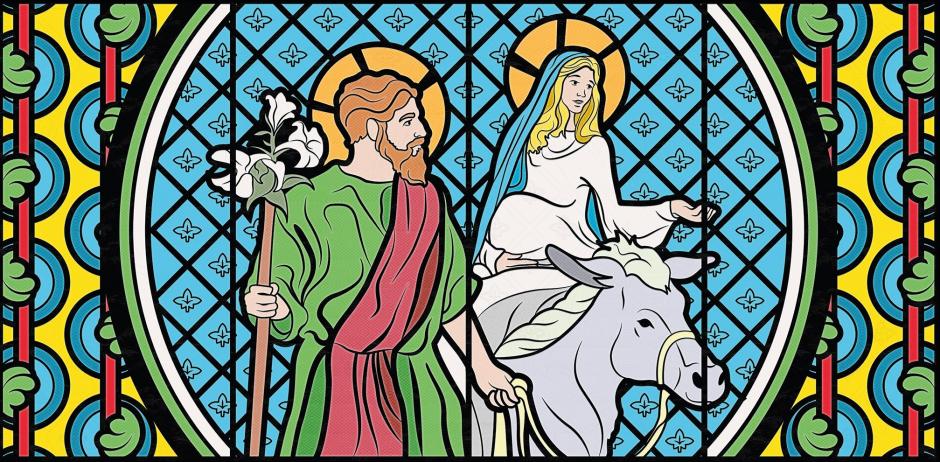Vidriera en la que se busca la posada