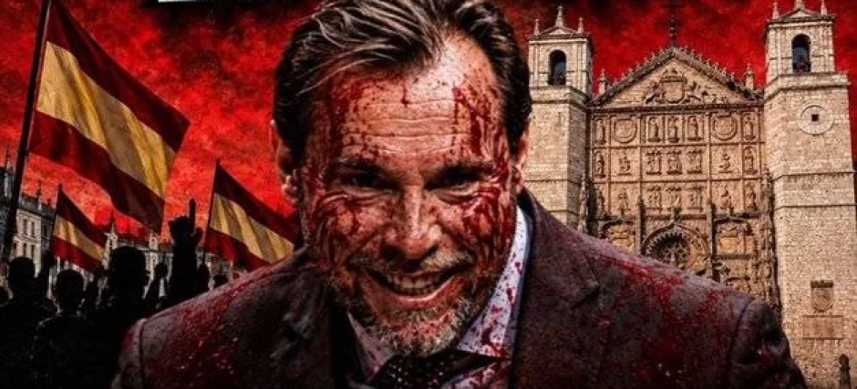 Montaje de Óscar Puente con el rostro lleno de sangre