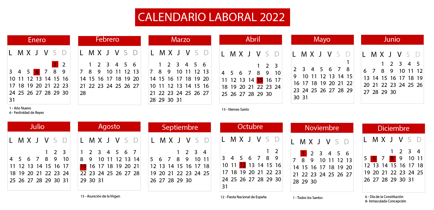 Calendario laboral 2022: consulta los días festivos del próximo año