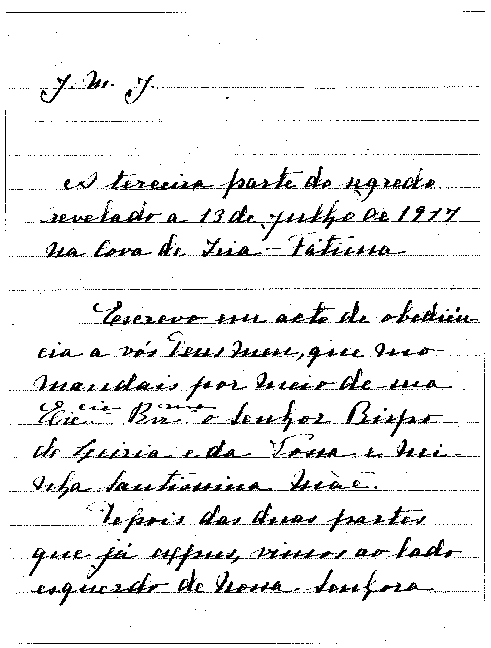 Carta escrita por sor Lucía relatando el tercer secreto de Fátima
