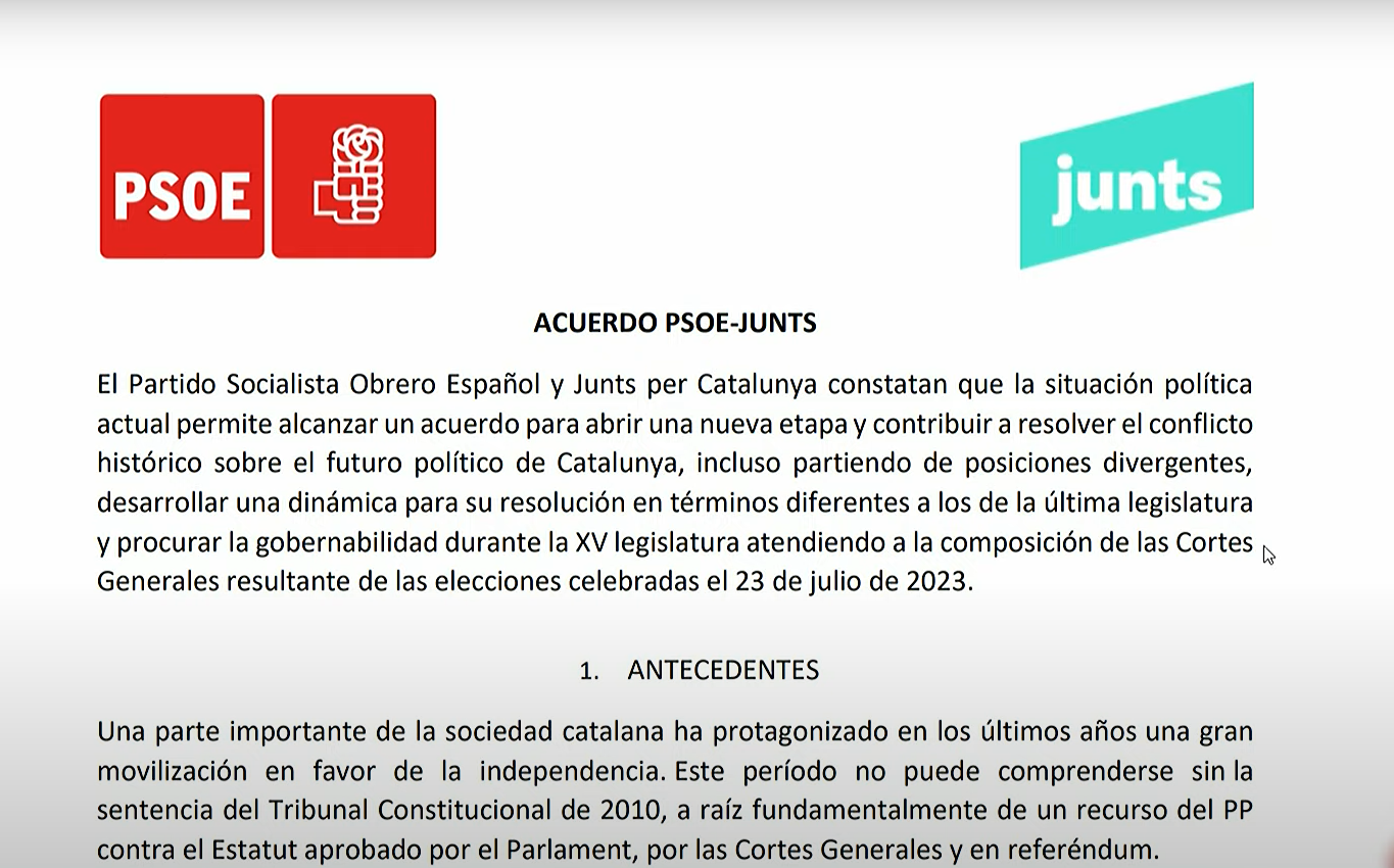 Lea el acuerdo entre PSOE y Junts que rompe el Estado de derecho y abre ...