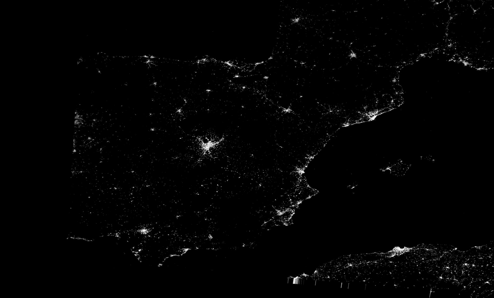 Emisiones de luz nocturna durante el apagón en España y Portugal