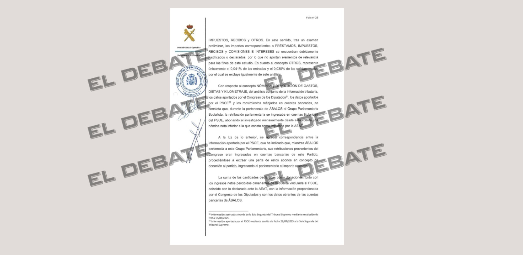 La página del informe de la UCO que Sánchez ha usado para exculpar al ...