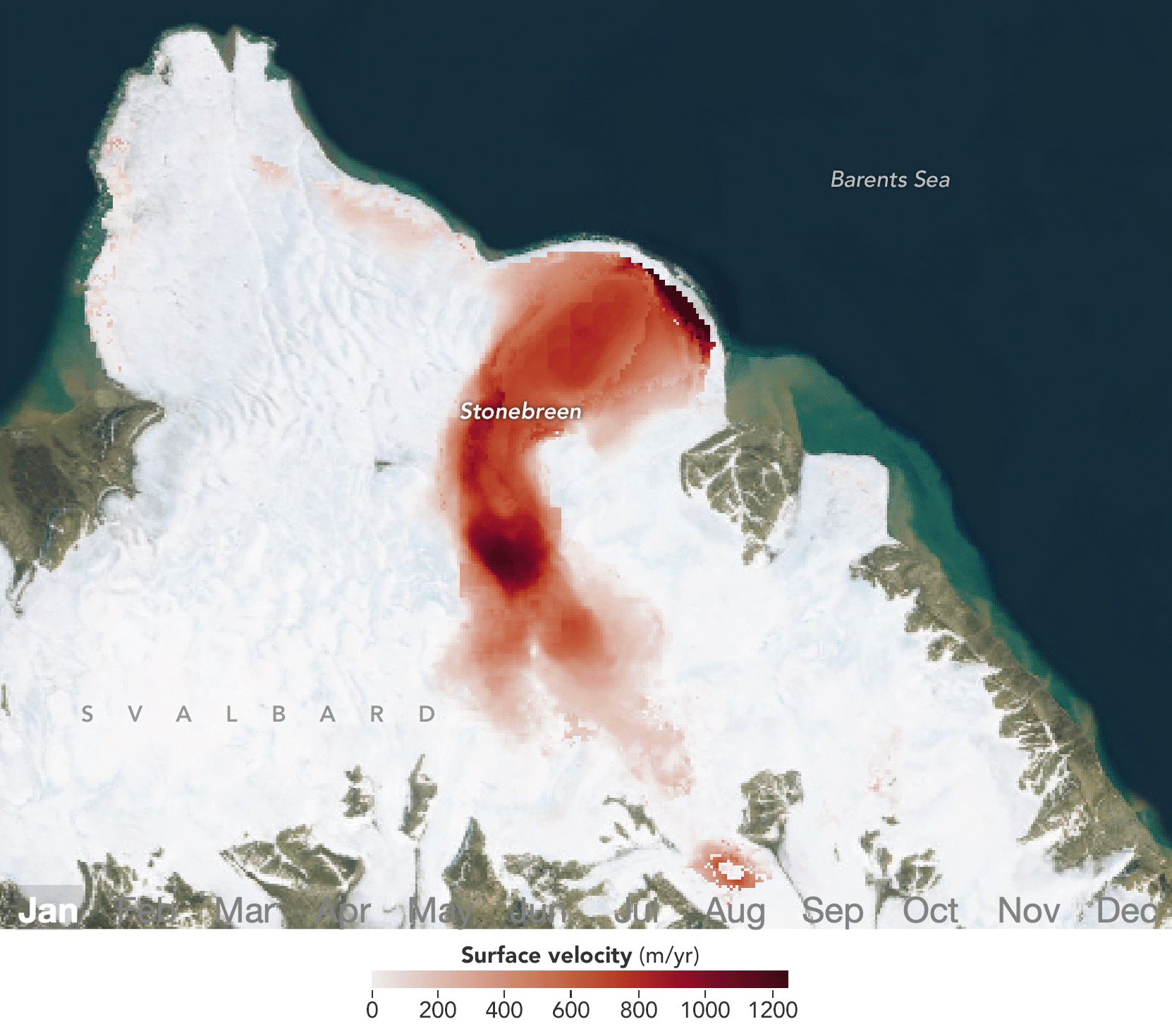 El glaciar del sureste de Svalbard late con el cambio de estaciones, acelerando o desacelerando su flujo hacia el mar