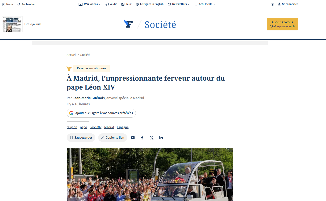 La prensa internacional se hace eco de la visita del Papa León XIV a España